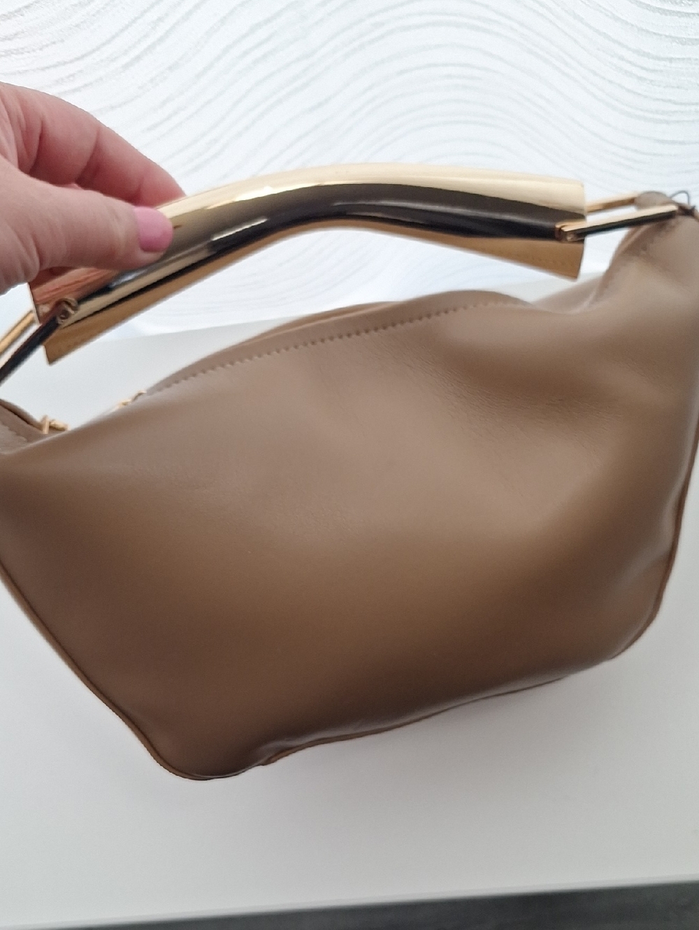 JLUXLABEL Taupe Hobo Bag with Gold Handle